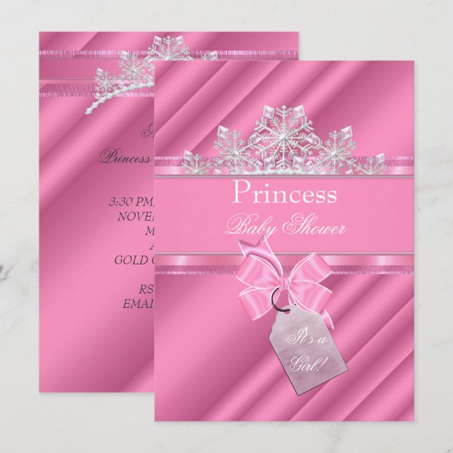 Invitation Princesse Baby shower fille rose "C'est une fille" (Devant / Derrière)