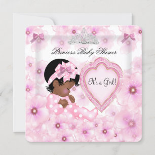 Invitation Princesse Baby shower fille rose coeur floral