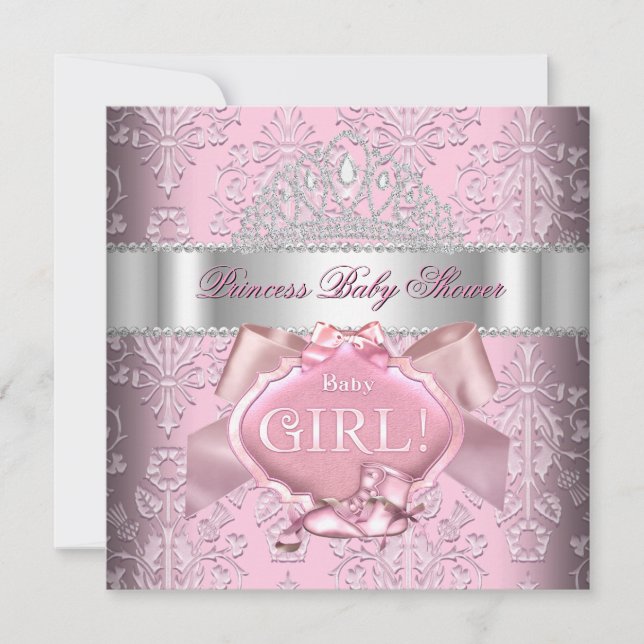 Invitation Princesse Baby shower fille rose Damas Tiara 2 (Devant)