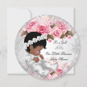 Invitation Princesse Baby shower Fille rose Flocon de neige R