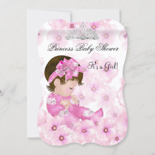 Invitation Princesse Baby shower fille rose Floral Tiara