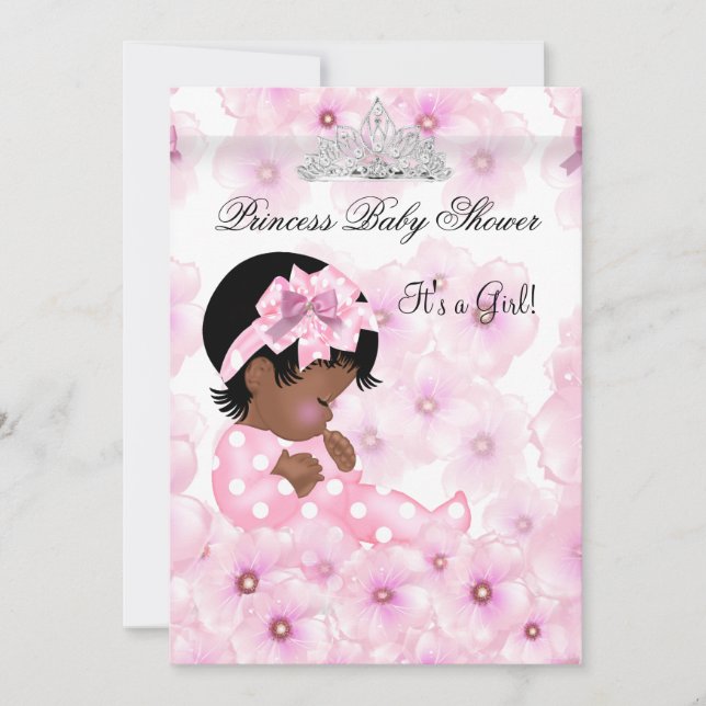 Invitation Princesse Baby shower fille rose Floral Tiara 2 (Devant)
