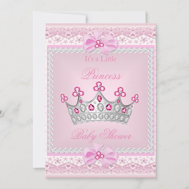 Invitation Princesse Baby shower fille rose Gem argent Tiara (Devant)