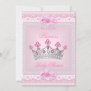 Invitation Princesse Baby shower fille rose Gem argent Tiara