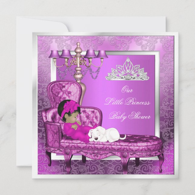 Invitation Princesse Baby shower fille rose mignonne bébé fil (Devant)