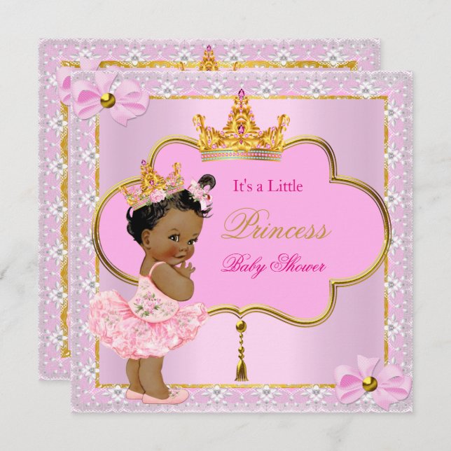 Invitation Princesse Baby shower fille rose or ethnique (Devant / Derrière)