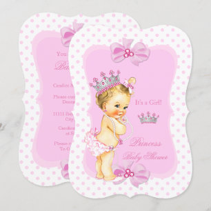 Invitation Princesse Baby shower fille rose Polka Dot Blonde