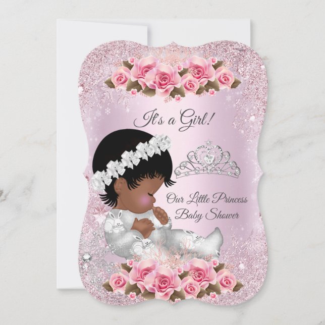 Invitation Princesse Baby shower fille rose Roses ethnique (Devant)