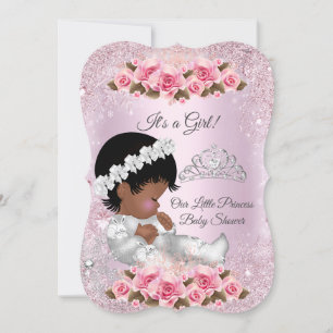 Invitation Princesse Baby shower fille rose Roses ethnique