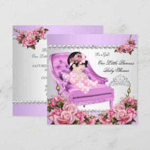 Invitation Princesse Baby shower fille rose Roses Lavande 2
