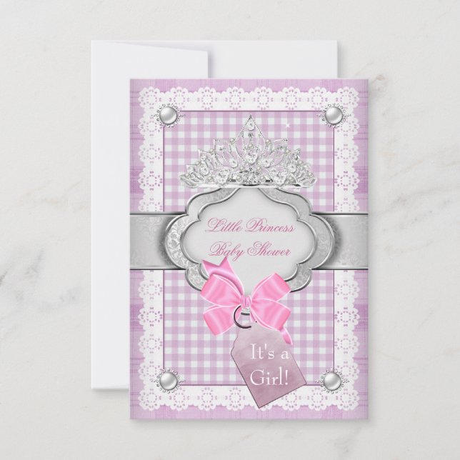 Invitation Princesse Baby shower fille rose Tiara Princesse (Devant)