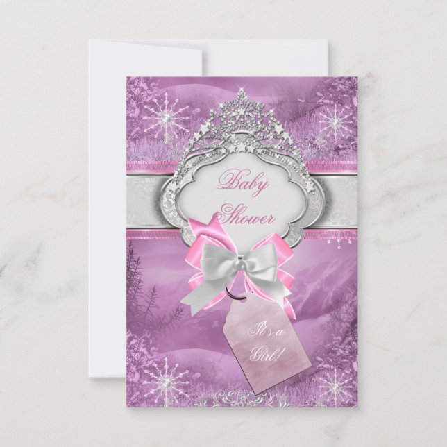 Invitation Princesse Baby shower fille rose Tiara Princesse 3 (Devant)