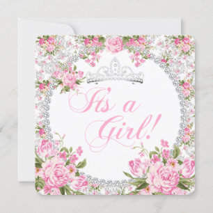 Invitation Princesse Baby shower fille Rose Vintage Floral