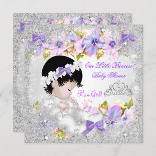 Invitation Princesse Baby shower Fille rose violet Flocon de 