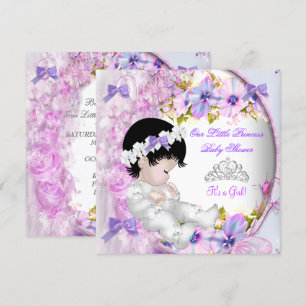 Invitation Princesse Baby shower fille rose violet floral 3