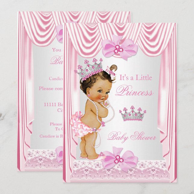 Invitation Princesse Baby shower fille soie rose (Devant / Derrière)
