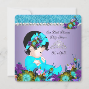 Invitation Princesse Baby shower fille Turquoise bleu pourpre