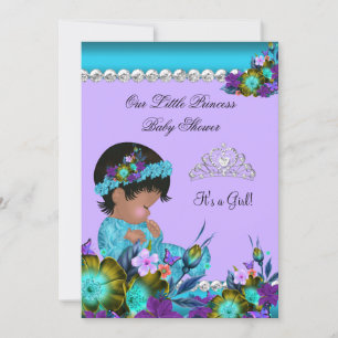 Invitation Princesse Baby shower Fille Turquoise Bleu pourpre