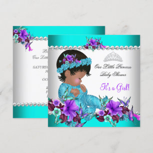 Invitation Princesse Baby shower fille Turquoise bleu pourpre