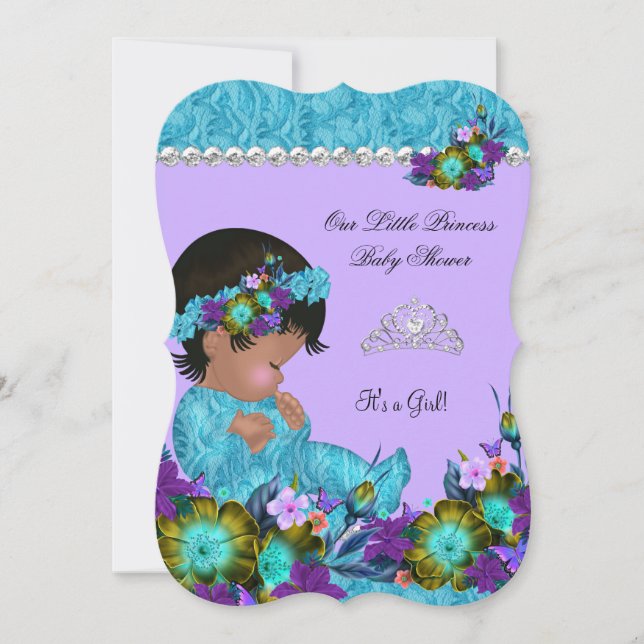 Invitation Princesse Baby shower fille Turquoise bleu pourpre (Devant)