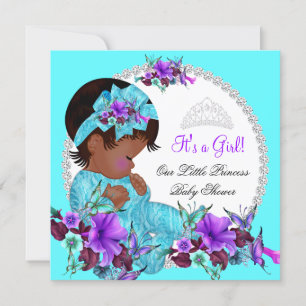 Invitation Princesse Baby shower fille Turquoise bleu pourpre