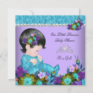Invitation Princesse Baby shower fille Turquoise bleu pourpre