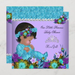 Invitation Princesse Baby shower fille Turquoise bleu pourpre