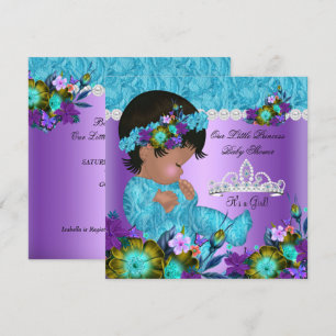 Invitation Princesse Baby shower Fille Turquoise Bleu pourpre