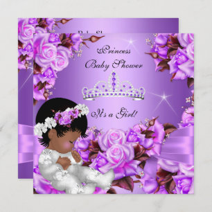 Invitation Princesse Baby shower fille violet Rose Bow 2