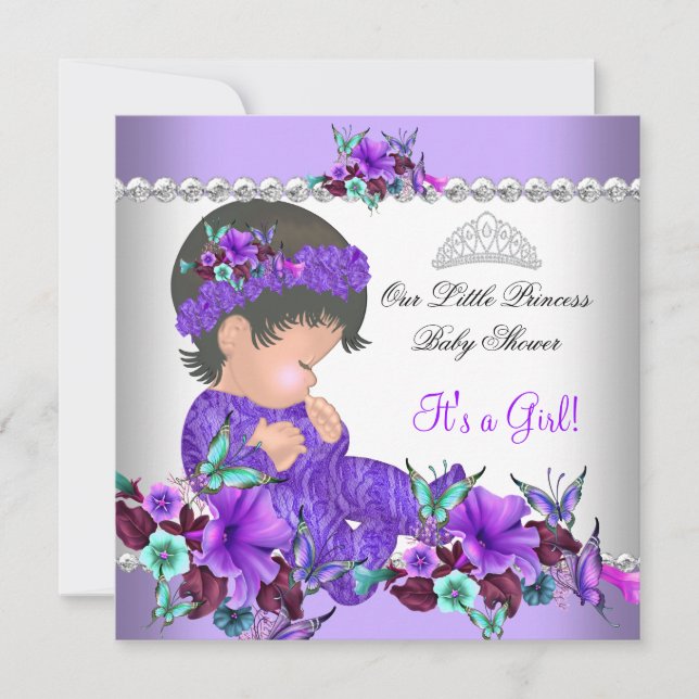 Invitation Princesse Baby shower fille violet Turquoise bleu  (Devant)