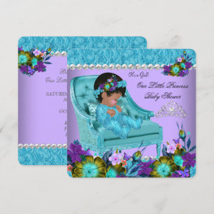 Invitation Princesse Baby shower Fille violet Turquoise Bleu 