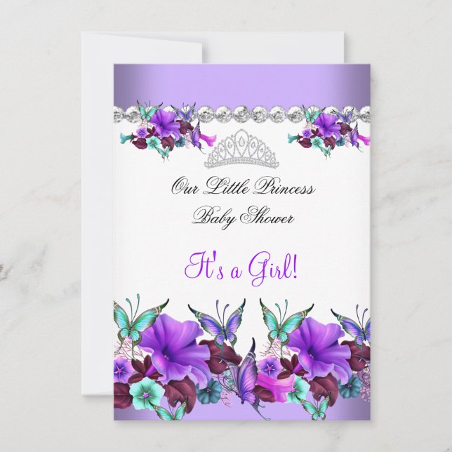 Invitation Princesse Baby shower fille violet Turquoise bleu  (Devant)