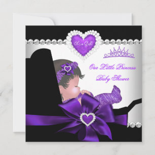 Invitation Princesse Baby shower Girl Purple Diamond Coeurs