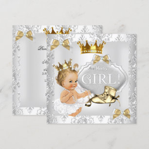 Invitation Princesse Baby shower Gold Argent Damask Blonde