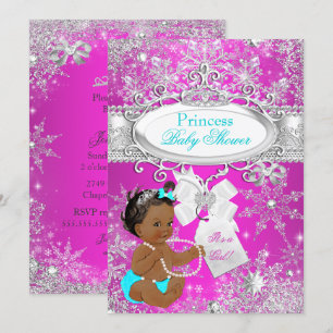 Invitation Princesse Baby shower Hot rose Aqua Ethnic