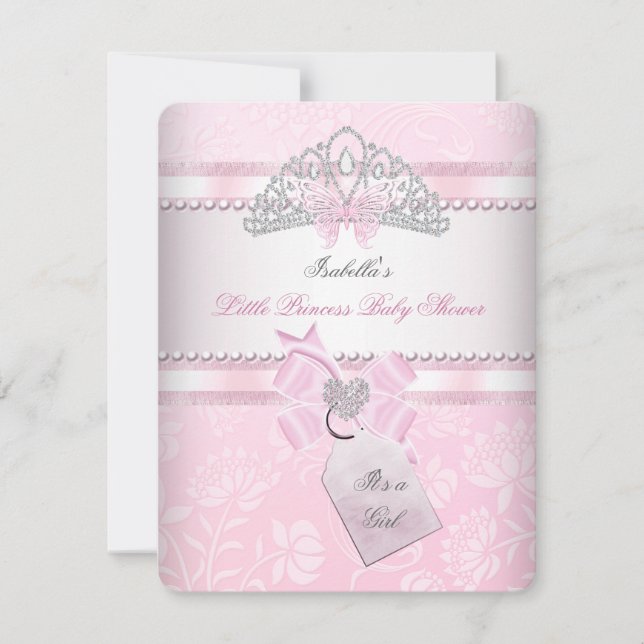 Invitation Princesse Baby shower jolie fille papillon Tiara (Devant)