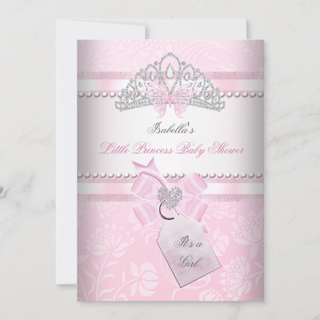 Invitation Princesse Baby shower jolie fille papillon Tiara (Devant)