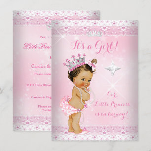 Invitation Princesse Baby shower Lace Rose Tiara Brunette