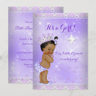 Invitation Princesse Baby shower Lilac Lavender Tiara Ethnic