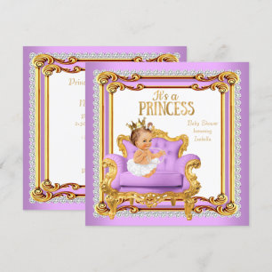 Invitation Princesse Baby shower Lilac Pink Gold Chaise