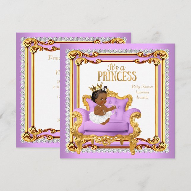 Invitation Princesse Baby shower Lilac Pink Gold Chaise Ethni (Devant / Derrière)