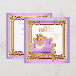 Invitation Princesse Baby Shower Lilac Rose Or Chaise Blonde