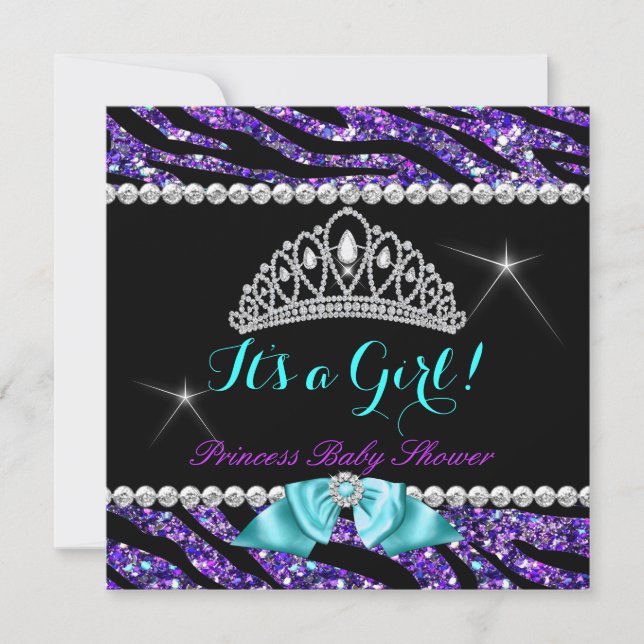 Invitation Princesse Baby shower Parties scintillant violet T (Devant)