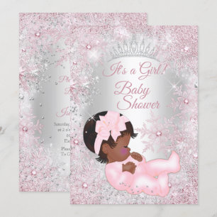 Invitation Princesse Baby shower Pink Winter Wonderland Ethni