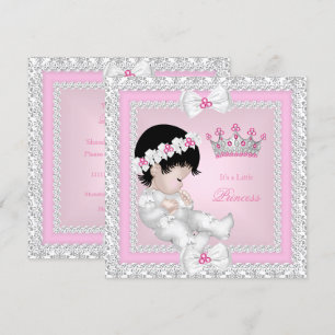 Invitation Princesse Baby shower Rose Blanc Gris Damas B