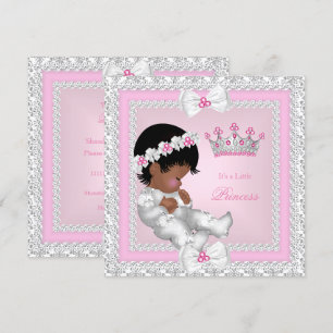 Invitation Princesse Baby shower Rose Blanc Gris Damas Ethniq