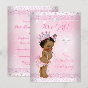 Invitation Princesse Baby shower Rose dentelle Tiara Ethnic
