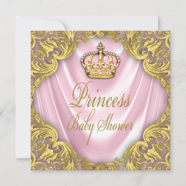 Invitation Princesse Baby shower rose et Gold Satin (Devant)