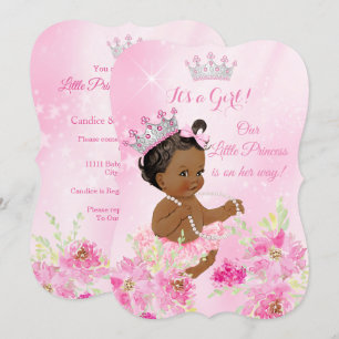 Invitation Princesse Baby shower rose floral Tutu Ethnic