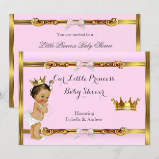Invitation Princesse Baby shower Rose Gold fille Brunette